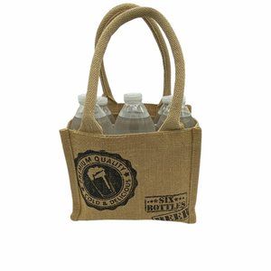 Jute Burlap 6 Bottles Beer Carrier NWOT